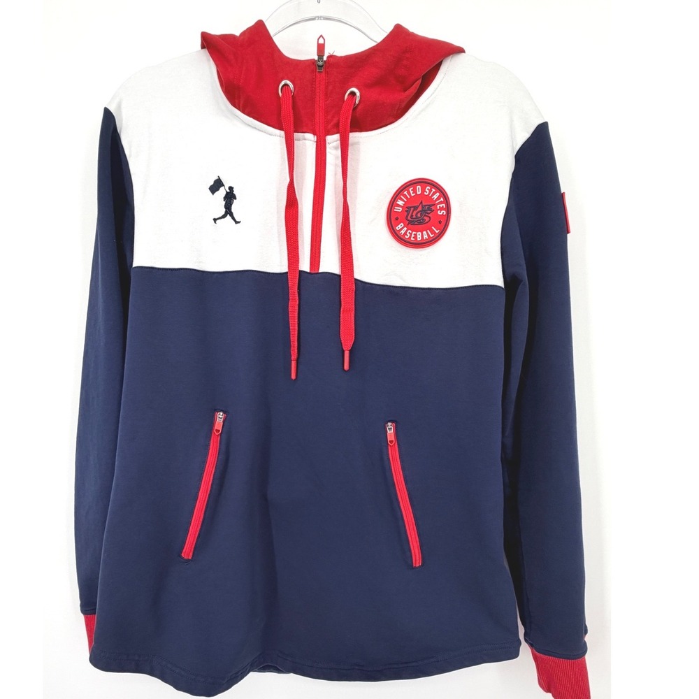 Baseballism United States Baseball Quarter Zip Hoodie Mens M Navy Red White